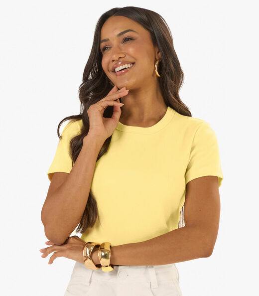 Blusa Cropped Ribana Básica Rovitex Amarelo