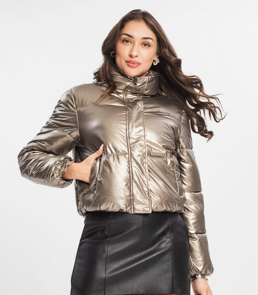 Jaqueta Puffer Feminina Metalizada Select Dourado