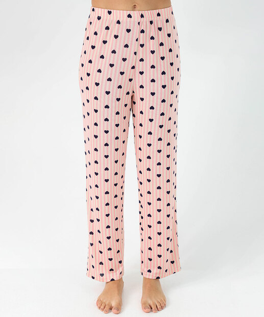 Pijama Feminino Tricô Listrado Coração Marisa Off White
