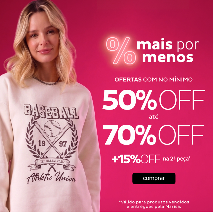 Mais Por Menos – Produtos Selecionados com mínimo 50OFF até 70OFF + 15OFF na 2ª Peça Mais Por Menos – Produtos Selecionados com mínimo 50OFF até 70OFF + 15OFF na 2ª Peça
