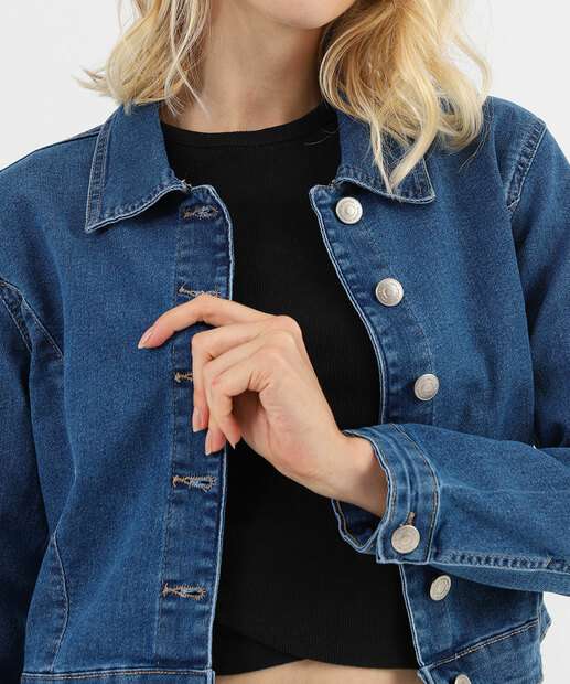 Jaqueta Feminina Jeans Sem Bolso Sawary Azul