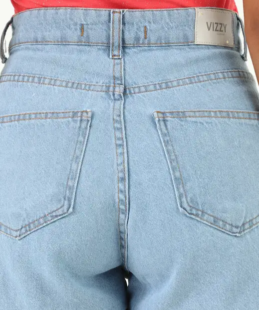 Short Feminino Jeans Strass Bolsos Azul