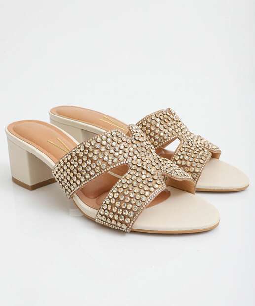 Tamanco Feminino Salto Grosso Strass Vizzano