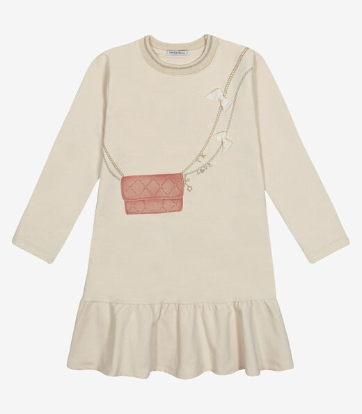 Vestido Manga Longa Trick Nick Bege