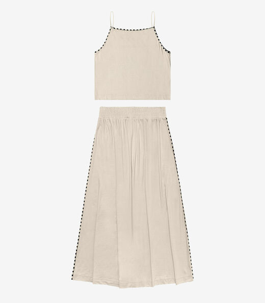 Conjunto Feminino Blusa Com Saia Midi Endless Bege
