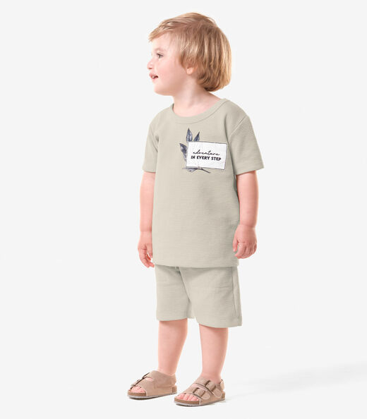 Conjunto Infantil Camiseta Com Bermuda Trick Nick Bege