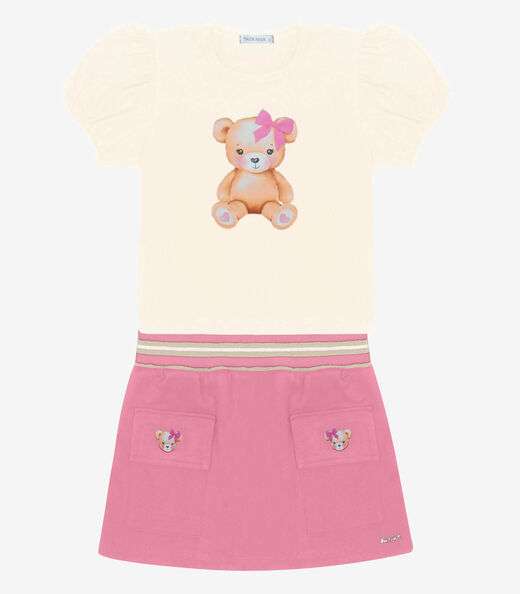 Conjunto Menina Blusa Com Shorts Saia Trick Nick Bege