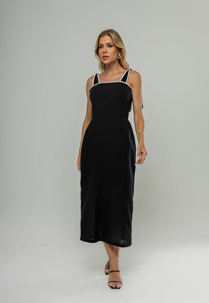 Image_Vestido Midi Com Alças De Amarração e Acabamento Contrastante Preto Salvatore