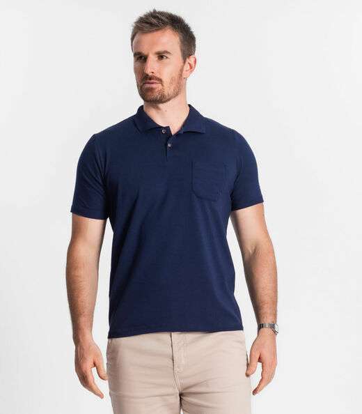 Polo Masculina Com Bolso Cotton Leve Diametro Azul