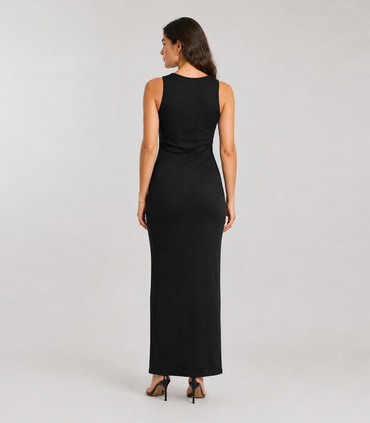 Vestido Midi Feminino Em Ribana Infinita Cor Preto