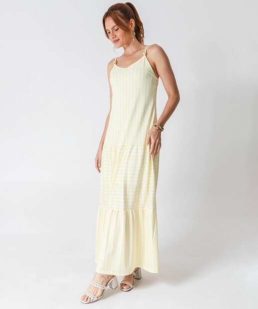 Vestido Longo Feminino Listrado Marisa Amarelo