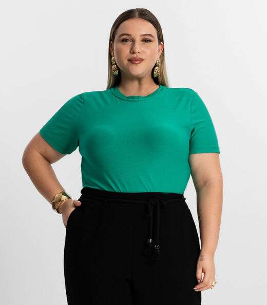 Image_Blusa Plus Size Feminina Manga Curta Secret Glam Verde