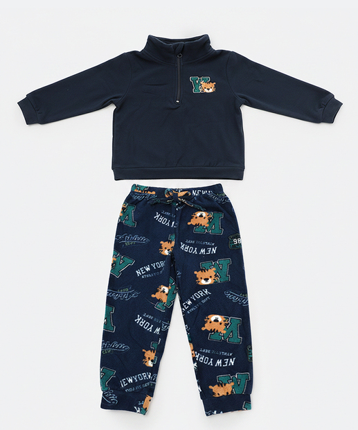 Image_Conjunto Infantil Fleece Tigre MR Tam 1 a 3 Azul