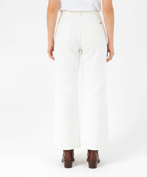 Calça Feminina Reta Sarja Botões Off White