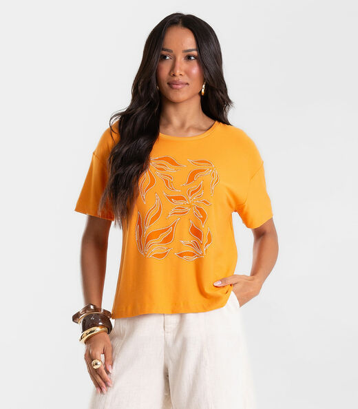 Blusa Feminina Visco Creponada Com Estampa Rovitex Marrom