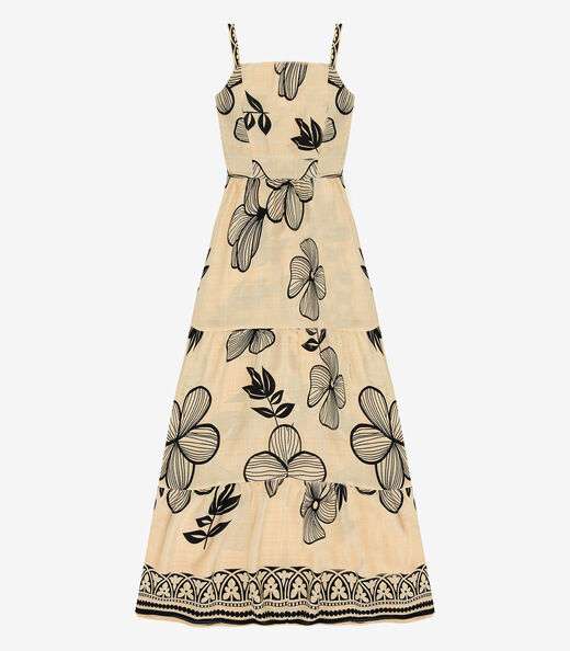 Vestido Longo Feminino Lastex Estampado Select Preto