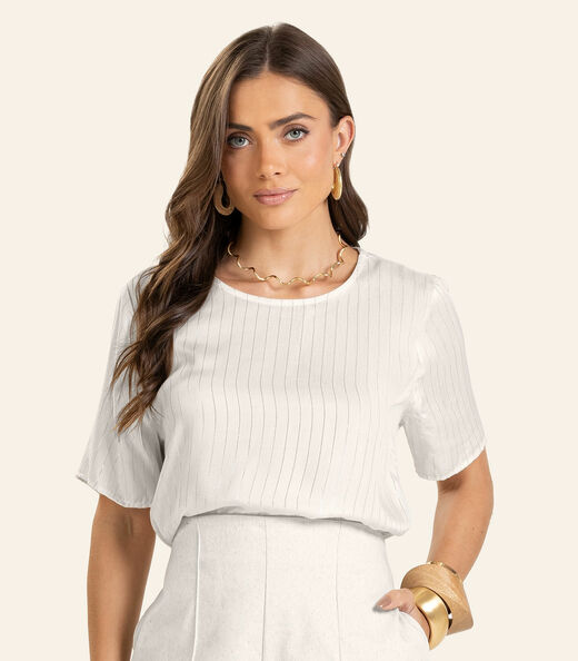 Blusa Viscose Listras manga curta Feminino Endless Bege