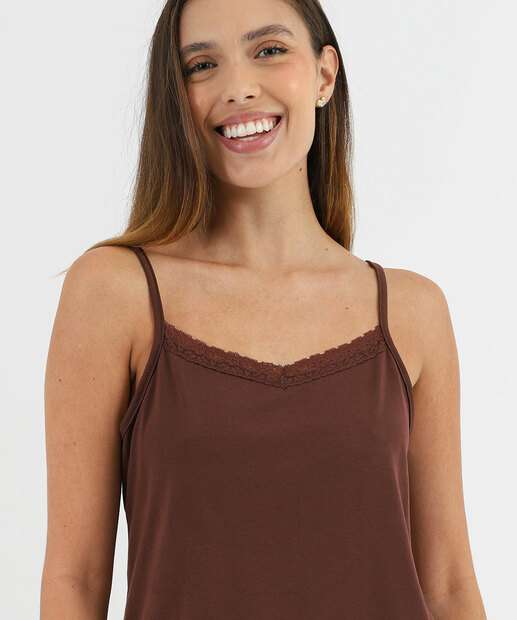 Pijama Feminino Estampa Poá Alças Finas Marisa Marrom