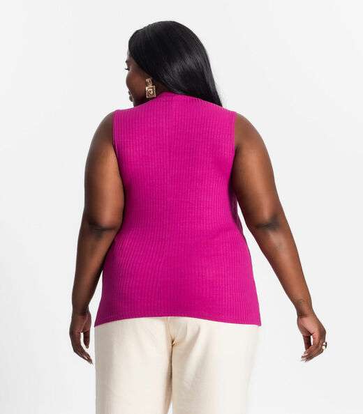 Regata Plus Size Em Ribana Canelada Secret Glam Roxo