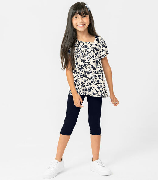 Conjunto Infantil Feminino Floral Rovitex Kids Azul