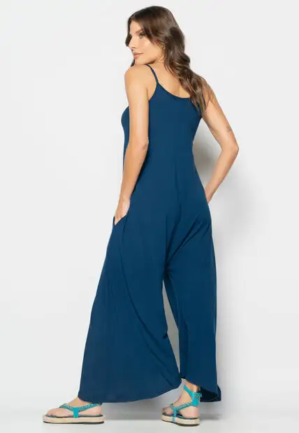 Macacão Alcinha Pantalona Malha Marinho Salvatore