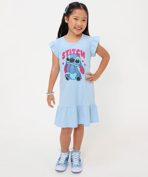 Image_Vestido Infantil Stitch Babado Disney Tam 4 a 10 Azul
