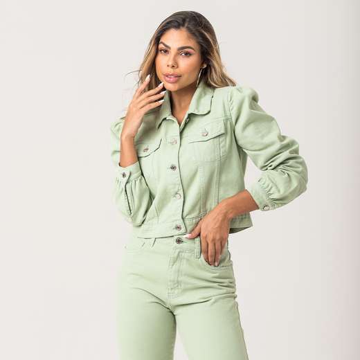 Jaqueta Cropped Feminina Verde Sarja Zune