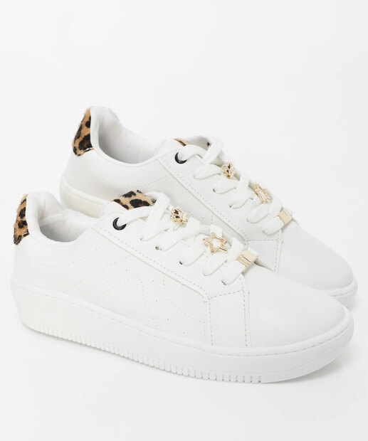 Tênis Feminino Casual Recorte Animal Print Branco