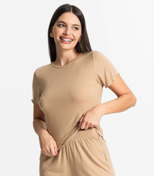 Pijama Feminino Canelado Select Marrom