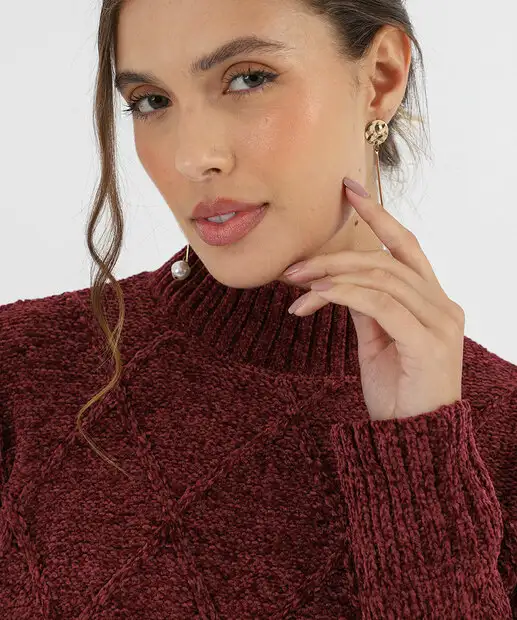Suéter Feminino Chenille Trabalhado Marisa Vinho