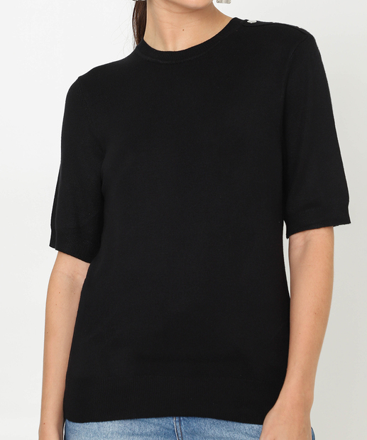 Blusa Feminina Tricô Manga Curta Marisa Preto