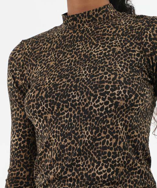 Blusa Feminina Gola Média Animal Print Marisa Preto
