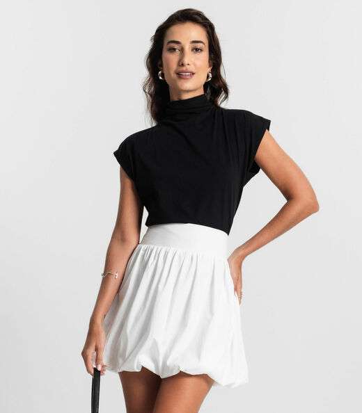 Blusa Feminina Manga Curta Meia Malha KO Preto