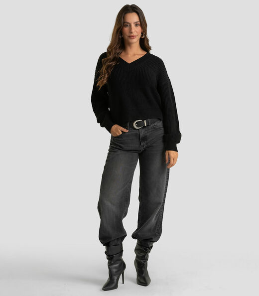 Sueter Feminino Decote Em V Infinita Cor Preto