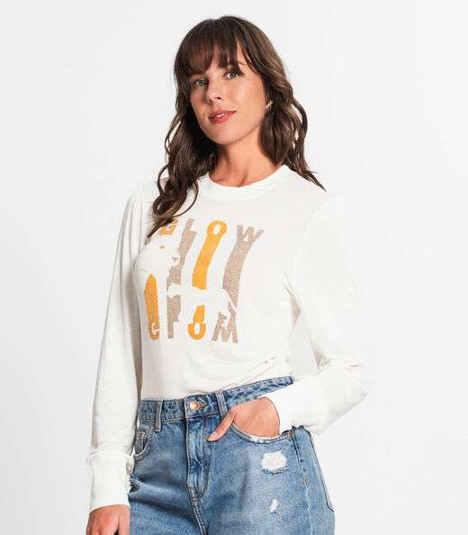 Blusa Feminina Manga Longa Glow Rovitex Bege