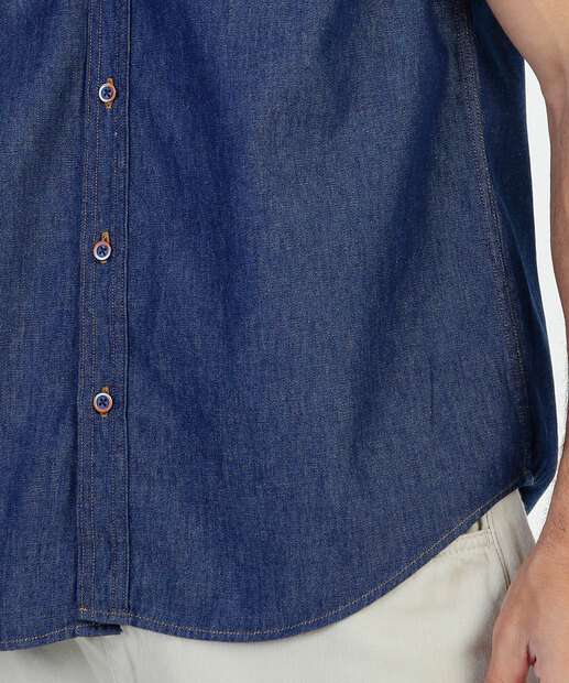 Camisa Masculina Jeans Bolso Manga Curta