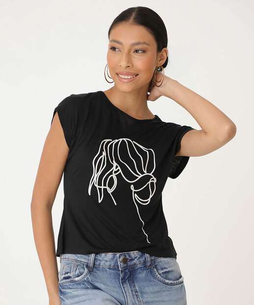 Blusa Feminina Estampa Frontal Manga Curta Marisa