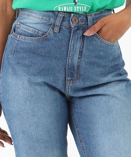 Calça Slouchy Jeans Feminina Cintura Alta Azul