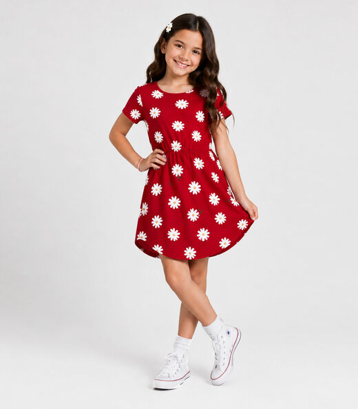 Vestido Curto Infantil Estampado Select Vermelho