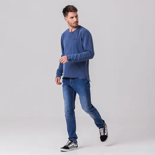 Camiseta Masculina Manga Longa Marinho Rock e Soda