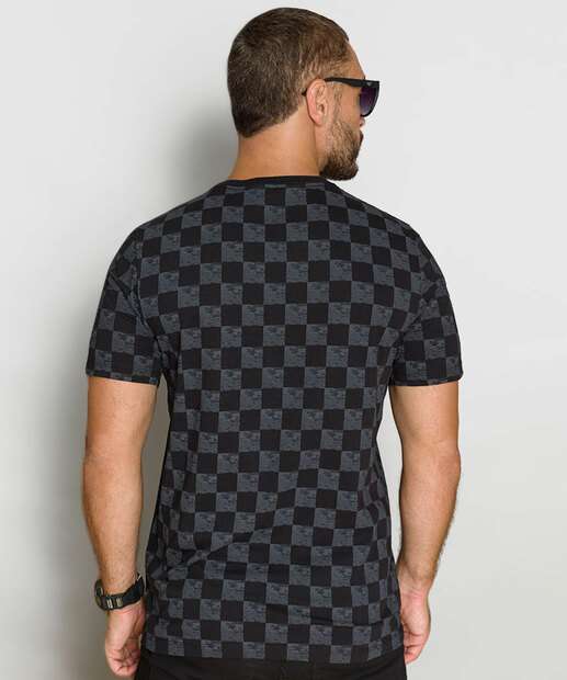 Camiseta Masculina Estampa Xadrez Manga Curta 