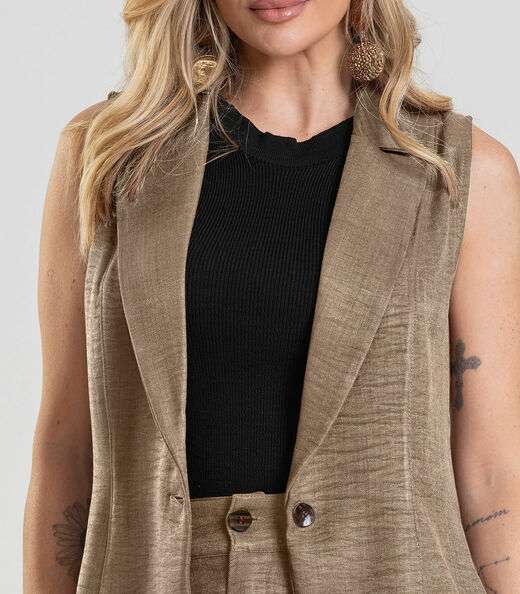 Colete Feminino em Tecido Poli Linho Dianna Marrom