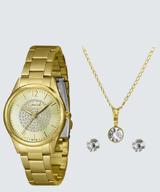 Kit Relógio Feminino Strass Lince LRGJ155L36KBODC2KX