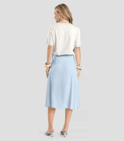 Saia Feminina Midi Envelope Dianna Azul