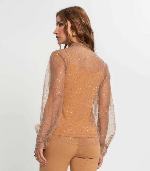 Camisa Manga Longa Com Blusa De Alça Endless Marrom