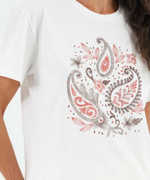 Blusa Feminina Estampa Paisley Manga Curta Marisa Off White