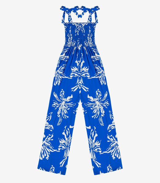 Macacão Longo Feminino De Lastex Estampado Select Azul