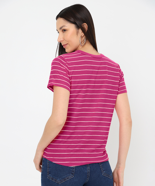 Blusa Feminina Listrada Manga Curta Marisa Rosa