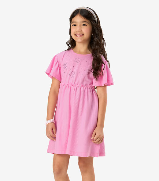 Vestido Infantil Malha Texturizada Rovi Kids Rosa