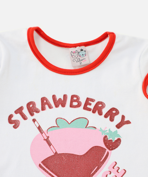 Conjunto Infantil Estampa Morango Tam 1 a 3 Off White